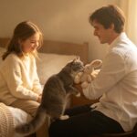 Alt: Cute cat carrying plush doll to show affection in warm dream scene