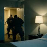 dream scene of attacker entering hotel room one by one to be subdued and restrained