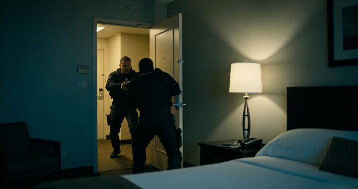dream scene of attacker entering hotel room one by one to be subdued and restrained